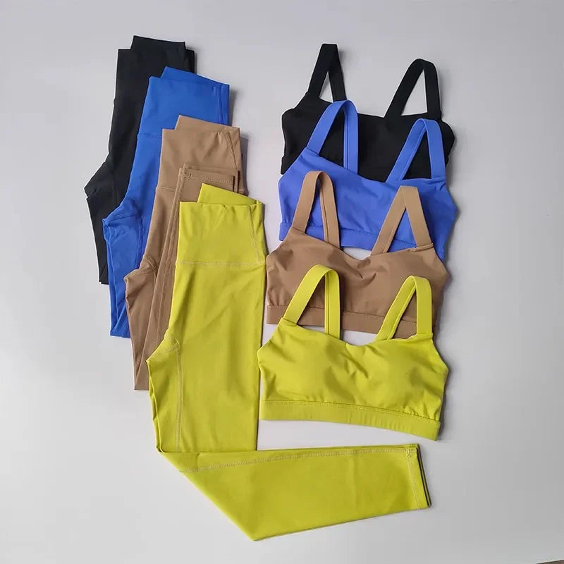 Traje de Yoga sin costuras para mujer, Sujetador deportivo, Leggings de cintura alta, pantalones cortos, conjunto de gimnasio, ropa de entrenamiento, ropa deportiva