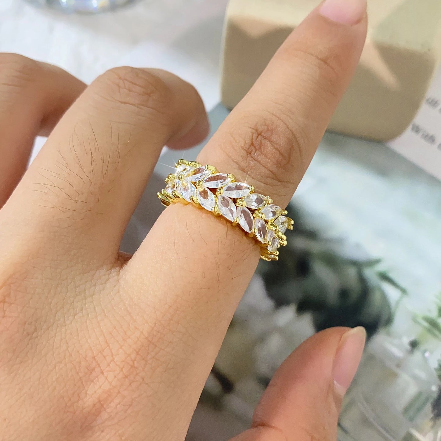 Anillos de compromiso de circonia cúbica Baguette clásicos para mujer, joyería de lujo chapada en oro de 18 quilates para fiesta y boda