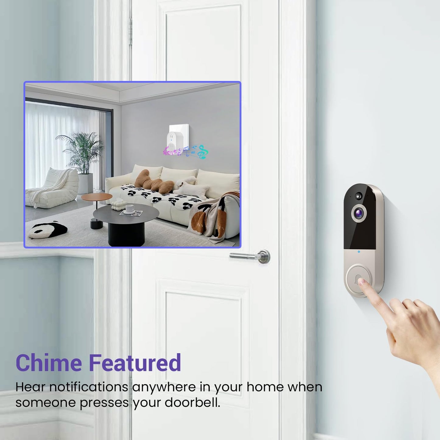 1080P Video Doorbell Camera Wireless, Cloud Storage, Live View, 2-Way Talk, Night Vision, Included Ring Chime, 2.4Ghz WiFi Only, Indoor Surveillance, Real-Time Alert