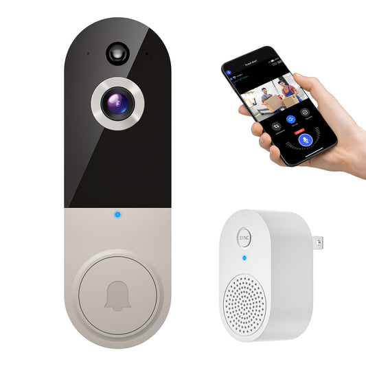 1080P Video Doorbell Camera Wireless, Cloud Storage, Live View, 2-Way Talk, Night Vision, Included Ring Chime, 2.4Ghz WiFi Only, Indoor Surveillance, Real-Time Alert