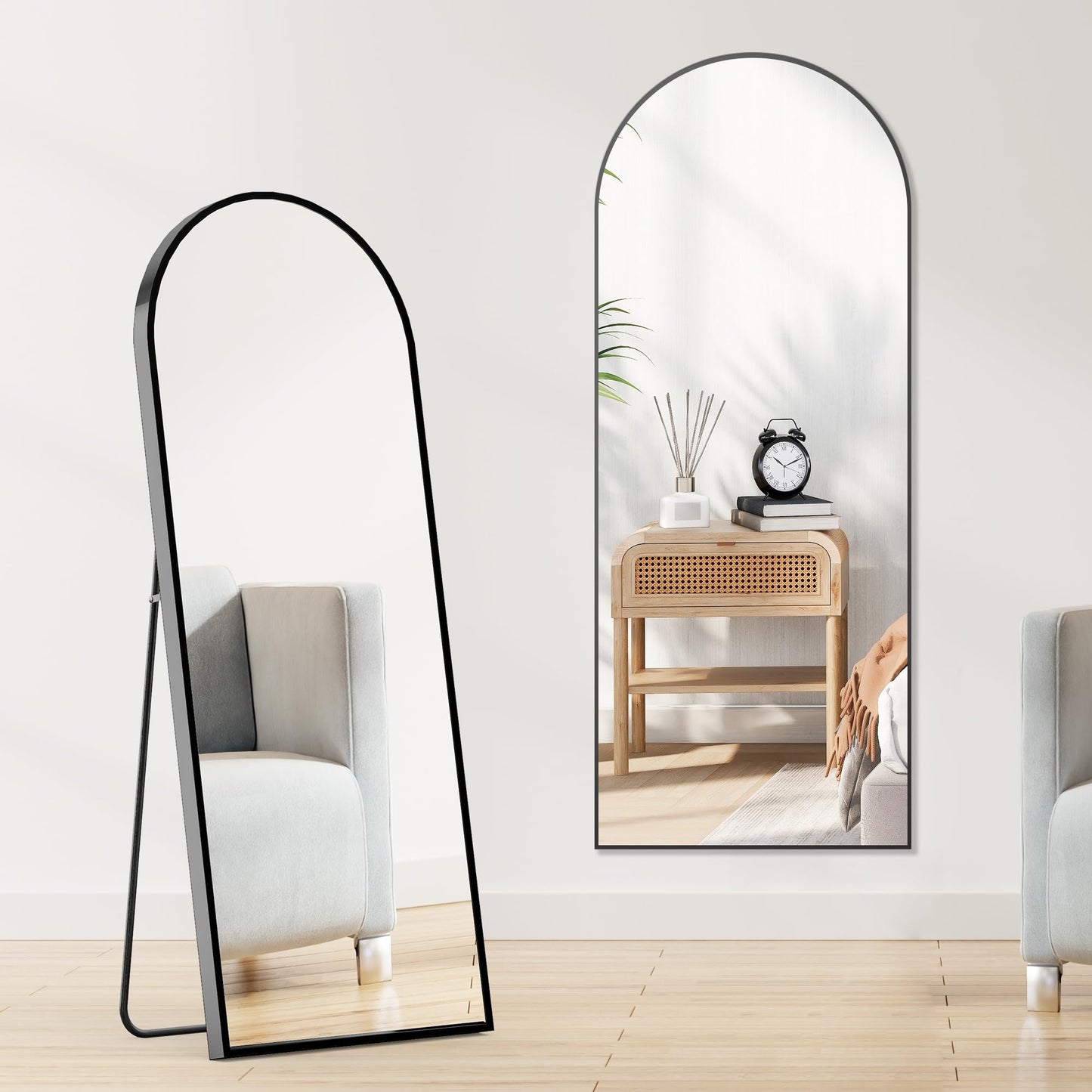 Full Length Mirror - Standing or Leaning Full Body Mirror with Aluminum Alloy Thin Frame, Suitable for Bedroom or Cloakroom,Black