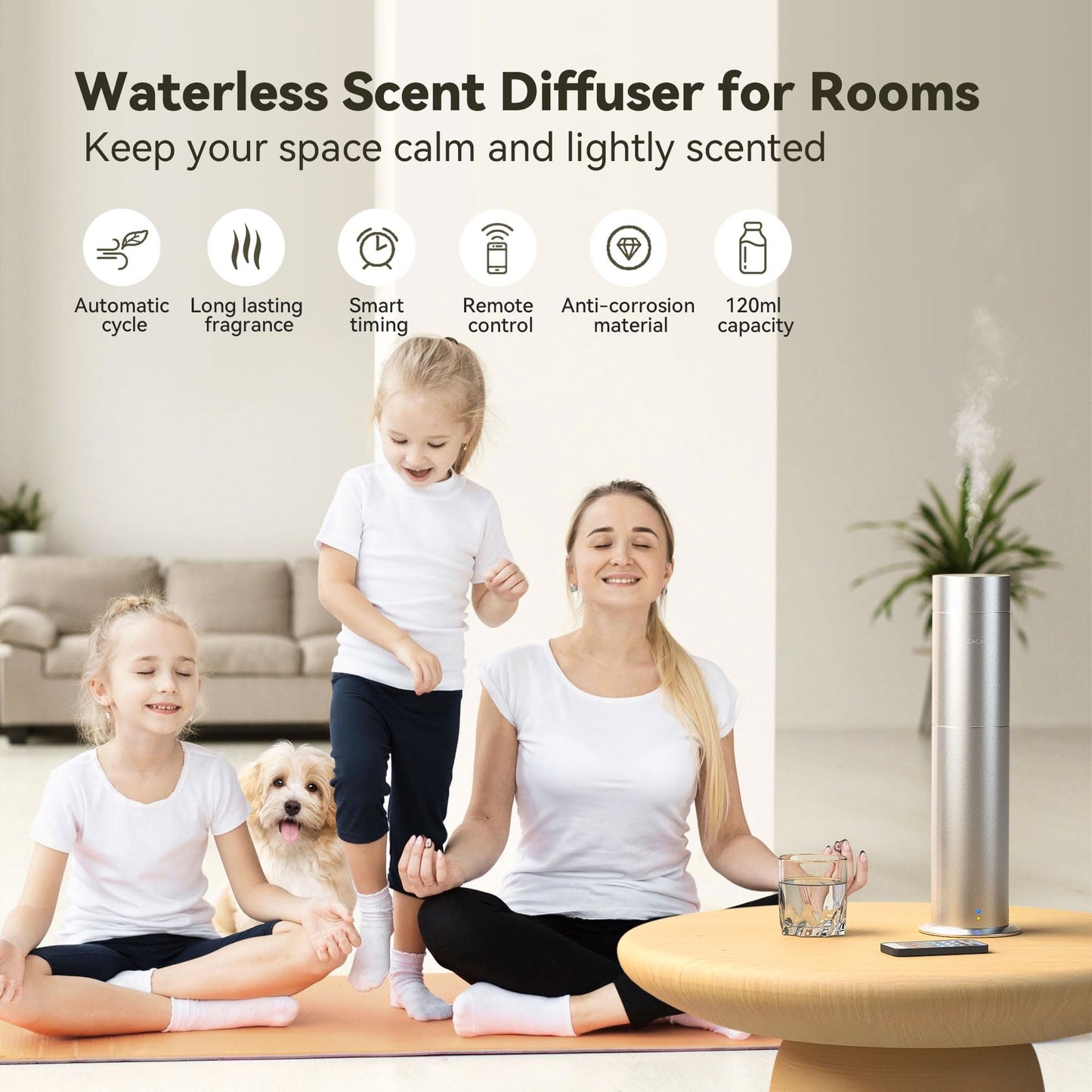 CACAFSFY Diffuser-Waterless Scent Diffuser Machine-Diffusers for Home-Essential Oil Diffusers-Studio Scent Diffuser-Waterless-Large Room-Cold Air-Office Fragrance-Remote Control (Silver)