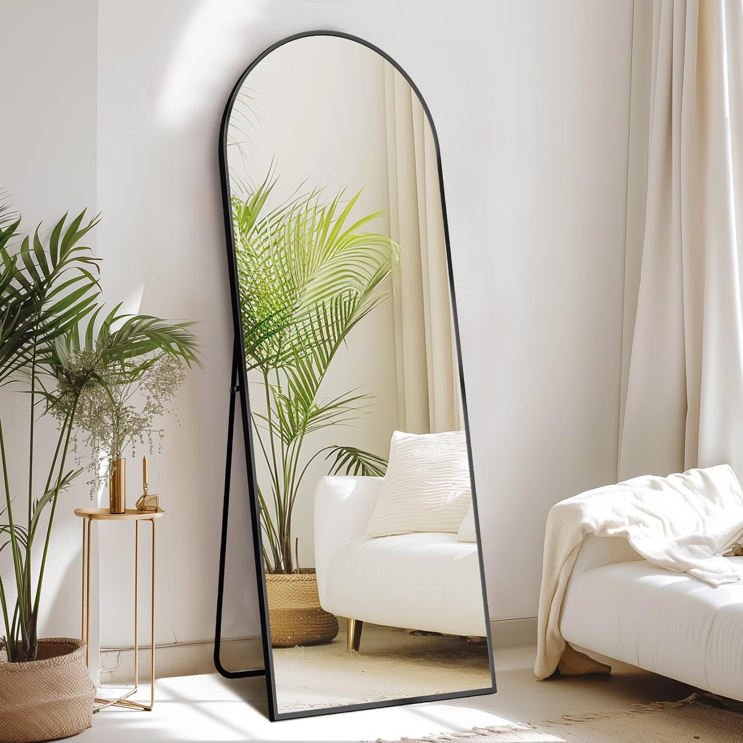 Full Length Mirror - Standing or Leaning Full Body Mirror with Aluminum Alloy Thin Frame, Suitable for Bedroom or Cloakroom,Black