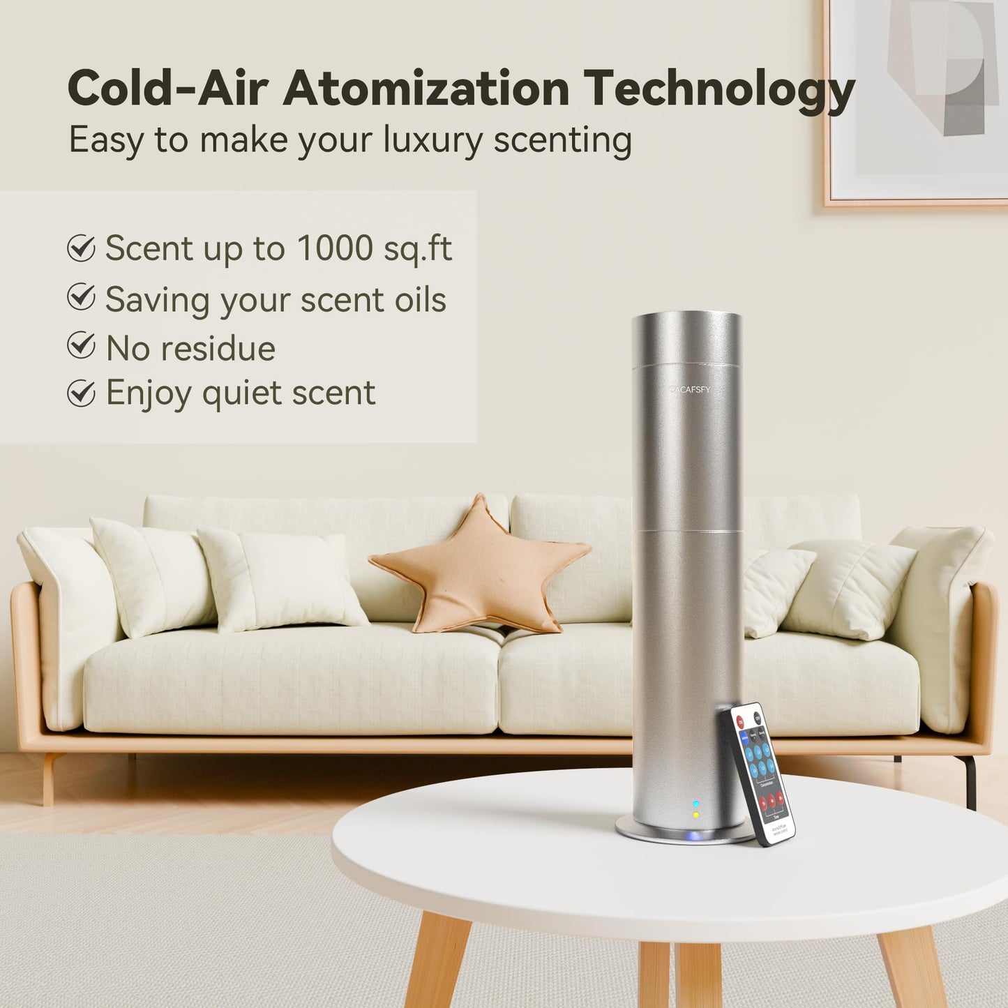 CACAFSFY Diffuser-Waterless Scent Diffuser Machine-Diffusers for Home-Essential Oil Diffusers-Studio Scent Diffuser-Waterless-Large Room-Cold Air-Office Fragrance-Remote Control (Silver)