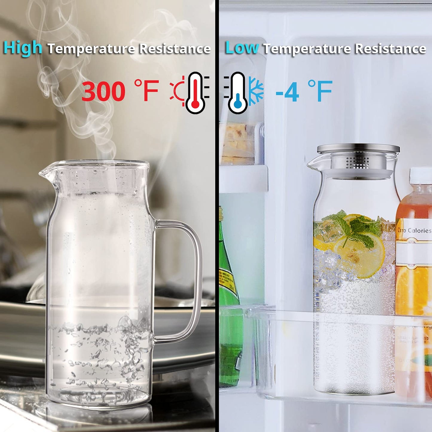 Glass Pitcher with Lid and Spout, Bivvclaz Glass Water Pitcher for Fridge, Glass Carafe for Hot/Cold Water, Iced Tea Pitcher, Small Pitcher for Coffee, Juice and Homemade Beverage