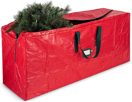 Christmas Tree Storage Bag - Fits 9 Ft Artificial Trees - Plastic, Waterproof Christmas Tree Bag - Strong, Durable Handles - Labeling Card Slot - Red