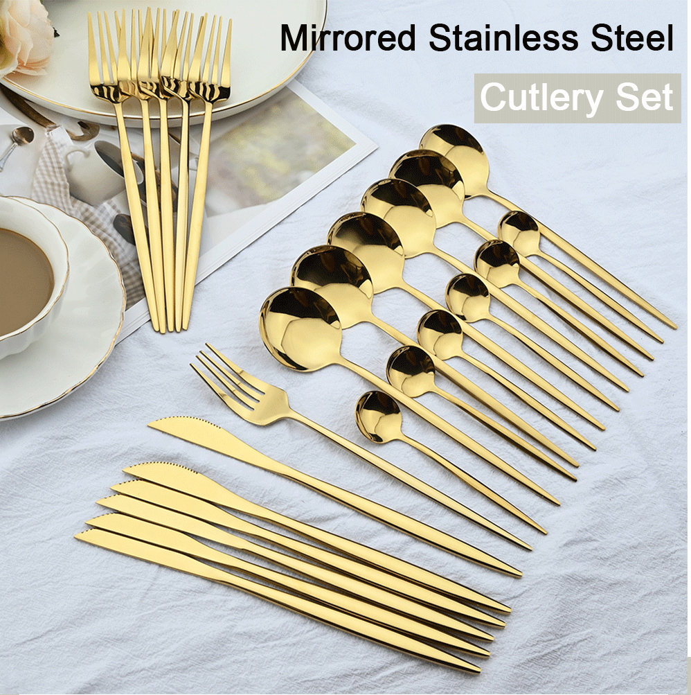 Dinner Knife Fork Spoon Tableware Set Stainless Steel Flatware Silverware