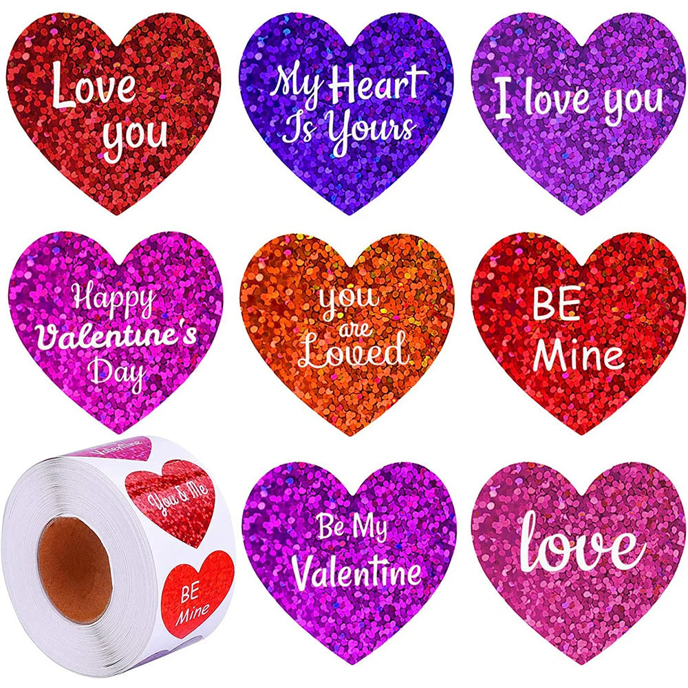 100-500pcs Sparkle Heart Stickers Red Love Scrapbooking Adhesive Stickers for Valentine's Day Wedding Decor Stationery Sticker