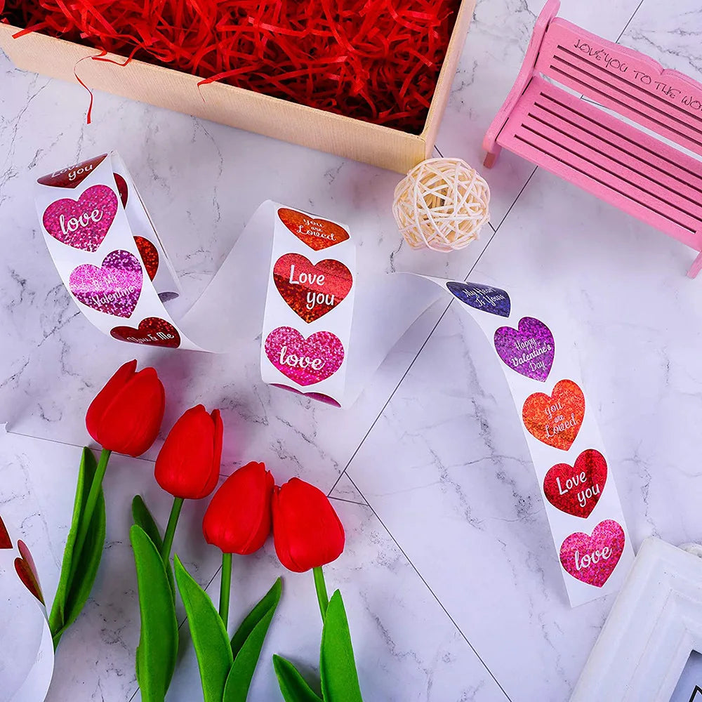 100-500pcs Sparkle Heart Stickers Red Love Scrapbooking Adhesive Stickers for Valentine's Day Wedding Decor Stationery Sticker