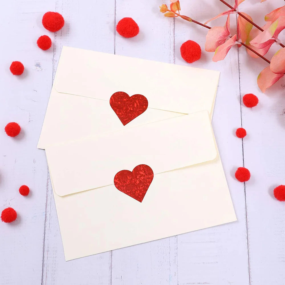 100-500pcs Sparkle Heart Stickers Red Love Scrapbooking Adhesive Stickers for Valentine's Day Wedding Decor Stationery Sticker