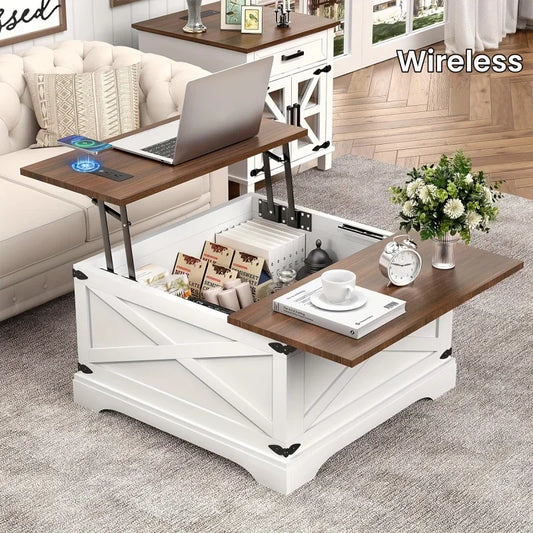 coffee table, lift top coffee table with wireless charging station, coffee table with large hidden storage