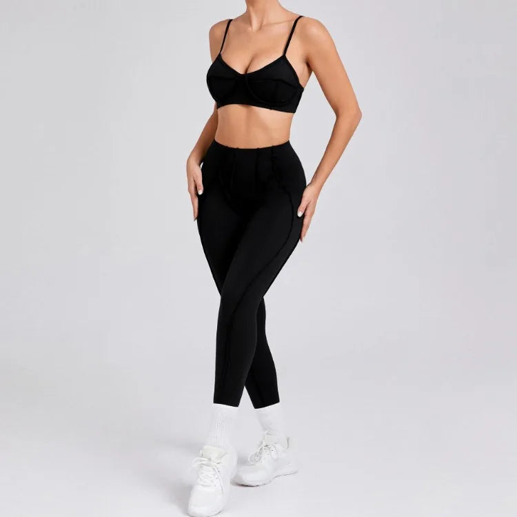 Yoga Sets Sports Fitness High Waist Hip-lifting Shapeing Trousers Backless Bra Suit Workout Gym Leggings Sets for Women