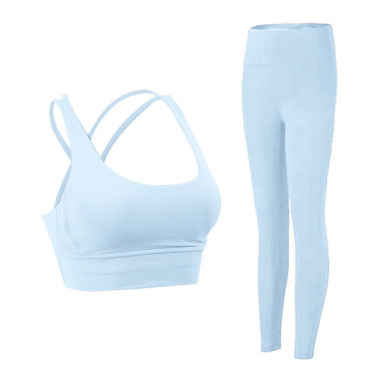 Ropa de Yoga de 2 piezas, chándal para mujer, ropa atlética, traje de Fitness para Pilates, entrenamiento de gimnasio, ropa de realce, Sujetador deportivo, traje de mallas