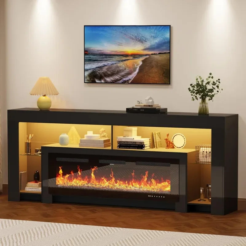 fireplace TV Stand with 50" Fireplace, Entertainment Center with Electronic Flame and LED Lights