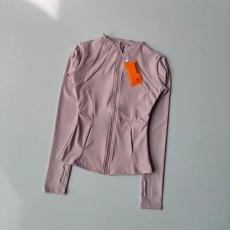 Chaqueta deportiva con cremallera para mujer, camisa de Yoga para Fitness, abrigos para entrenamiento y correr, cárdigan cálido de manga larga para gimnasio, chaqueta ajustada ajustada, ropa deportiva