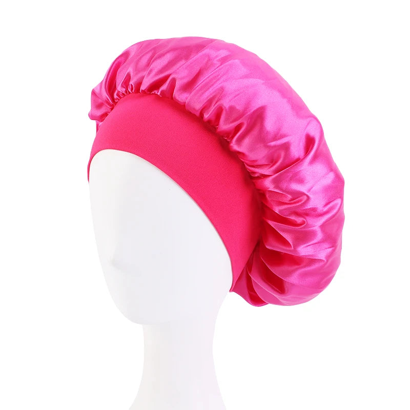 Nuevo gorro de dormir de ala ancha de satén, gorro sedoso para dormir, gorro para dormir con banda suave elástica, gorro de estilismo, herramienta para envolver el cabello