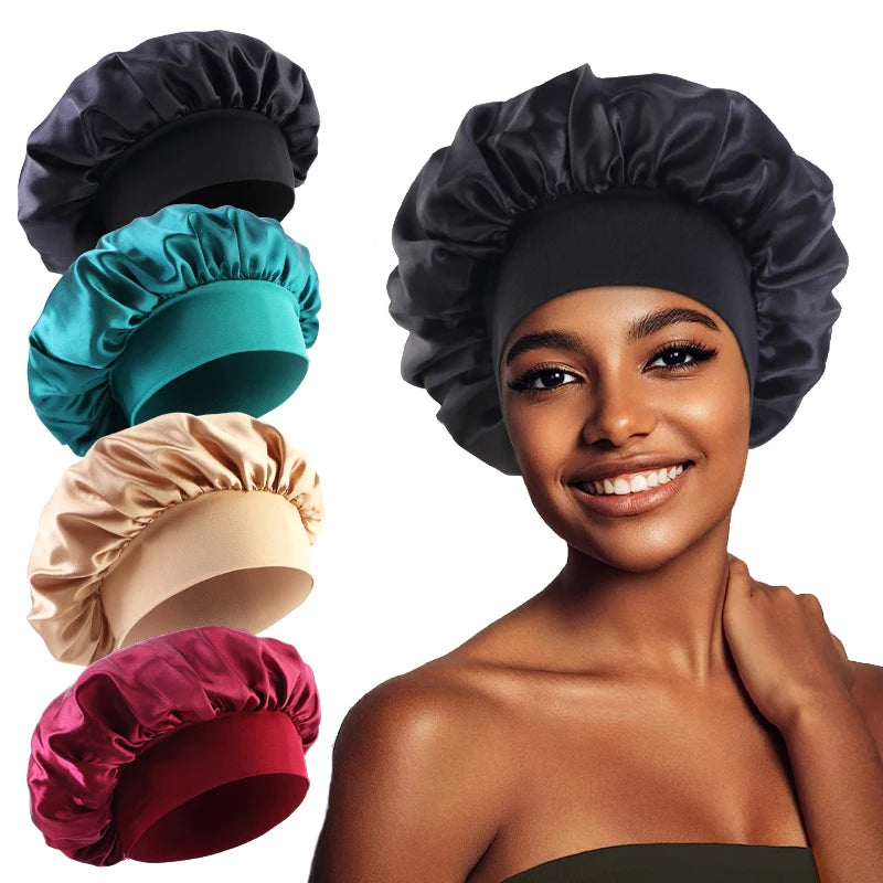Nuevo gorro de dormir de ala ancha de satén, gorro sedoso para dormir, gorro para dormir con banda suave elástica, gorro de estilismo, herramienta para envolver el cabello