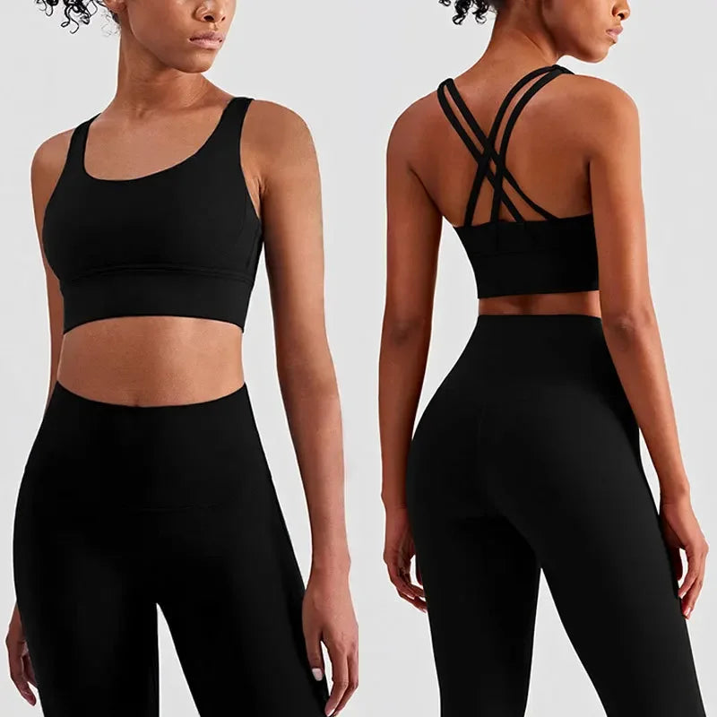 Ropa de Yoga de 2 piezas, chándal para mujer, ropa atlética, traje de Fitness para Pilates, entrenamiento de gimnasio, ropa de realce, Sujetador deportivo, traje de mallas