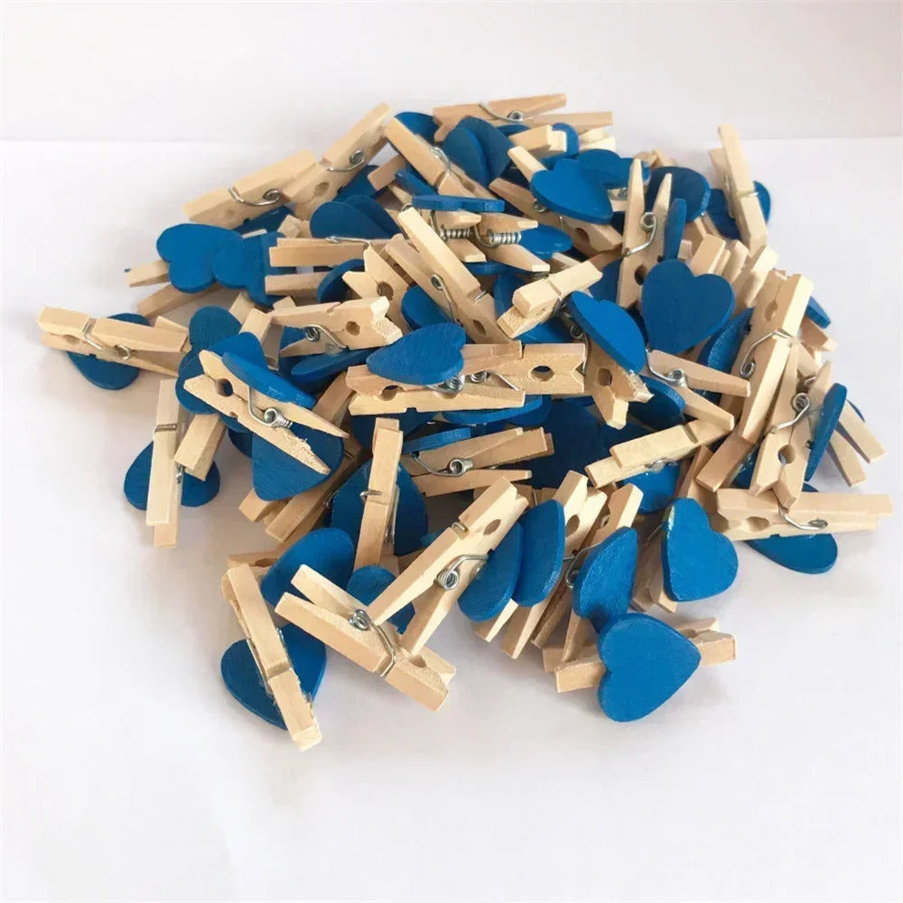 30x4mm 50pcs Wooden Colored Love Heart Photo Clip Memo Paper Peg Clothespin Stationery Valentine's Day Wedding Party Craft Decor