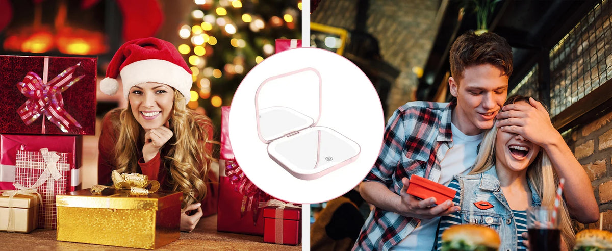 Espejo Compacto con Luces, Aumento 1X/2X, Espejo de Maquillaje LED Portátil, Plegable, de Bolsillo, para Viaje, Regalo o Bolso