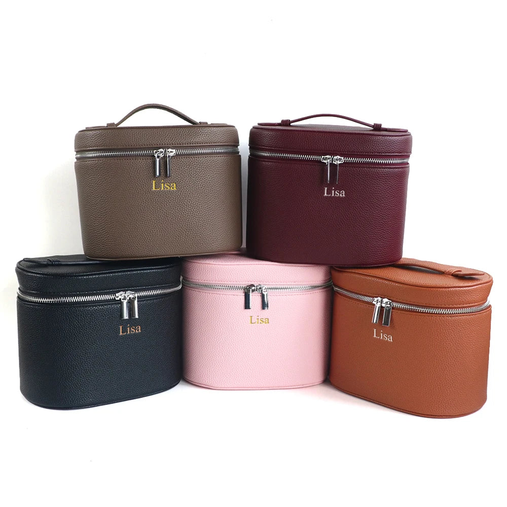 Caja de cosméticos de cuero  de gran capacidad con , bolsa de cosméticos portátil de viaje