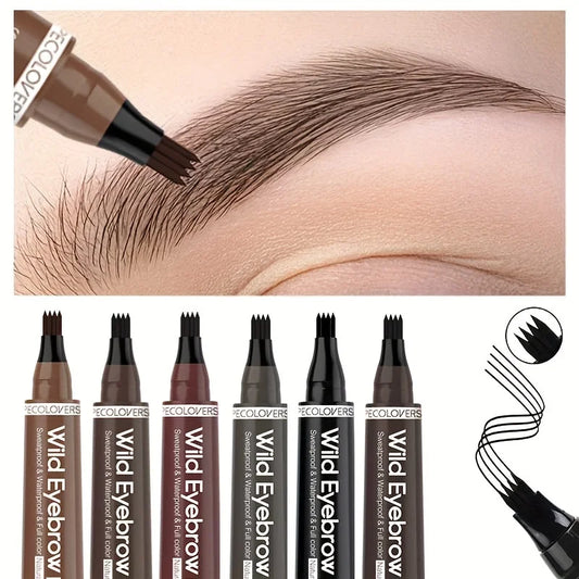 6 colores 1pc lápiz de cejas impermeable 4 punta dividida lápiz de cejas lápiz de tatuaje de cejas impermeable líquido negro lápiz de maquillaje de cejas
