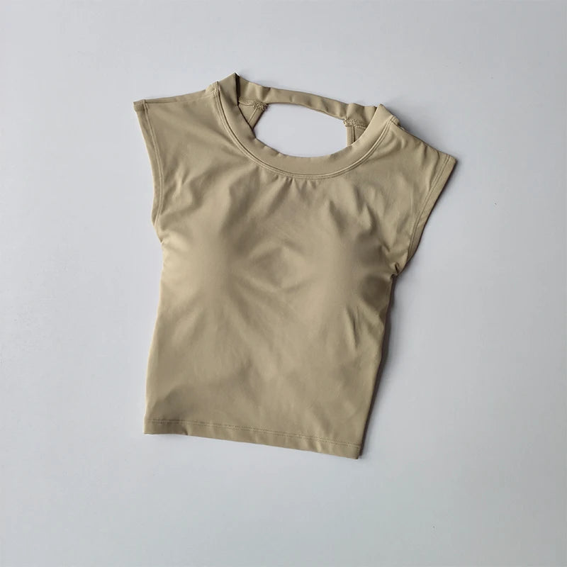 Camiseta deportiva con almohadilla  espalda descubierta, traje de Yoga adelgazante de secado rápido, ropa superior