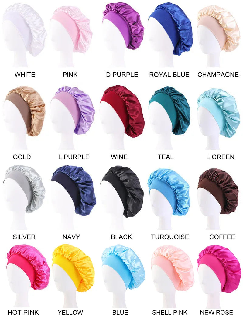 Nuevo gorro de dormir de ala ancha de satén, gorro sedoso para dormir, gorro para dormir con banda suave elástica, gorro de estilismo, herramienta para envolver el cabello