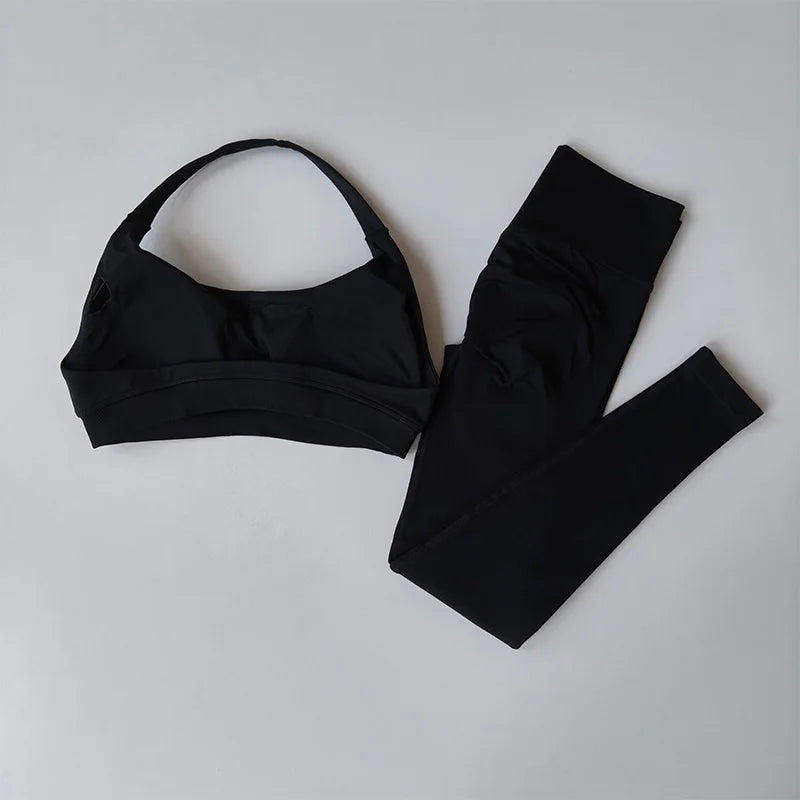 Traje de Yoga sin costuras para mujer, Sujetador deportivo con espalda de belleza, lencería, glúteos de melocotón, mallas de cintura alta para Fitness, traje de Yoga para gimnasio, conjunto de Pilates