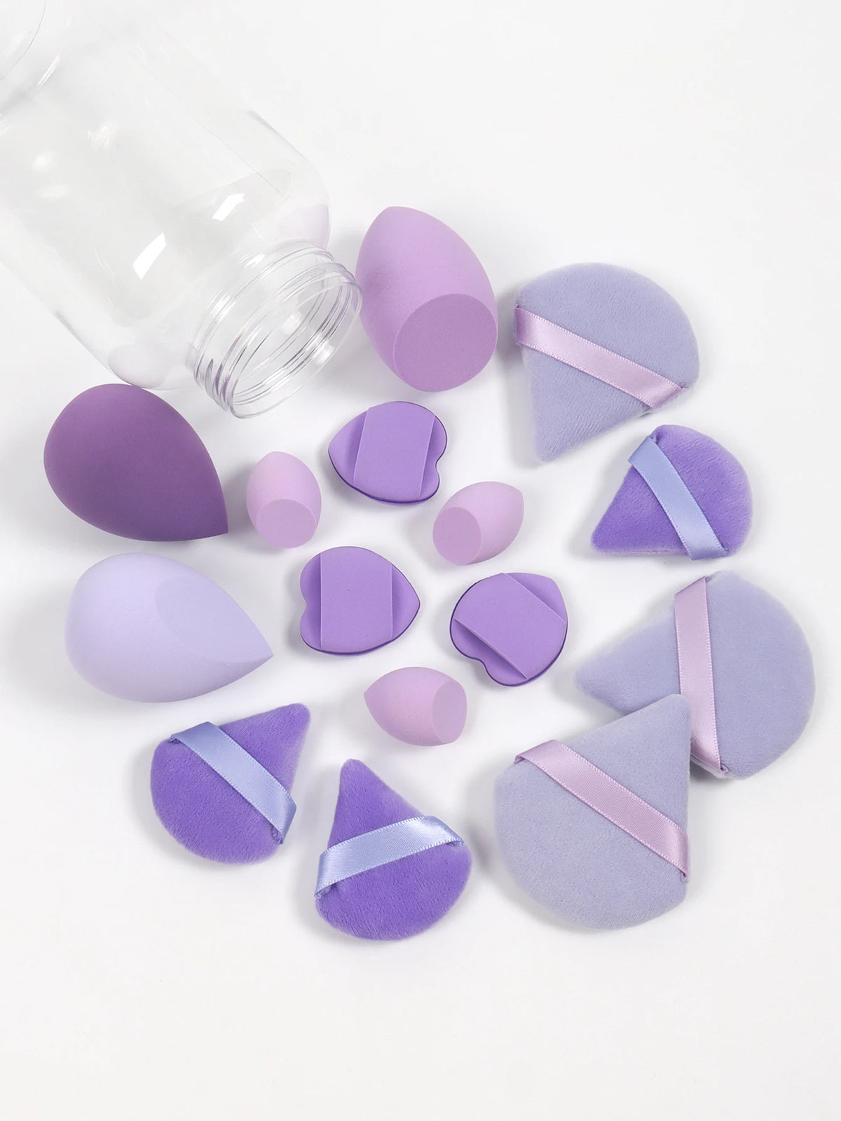 Primavera 15 latas, 3 esponjas para polvos sueltos y 3 mini esponjas para polvos sueltos y 3 mini huevos de maquillaje y 3 mini esponjas con cojín de aire, mezcla de bases