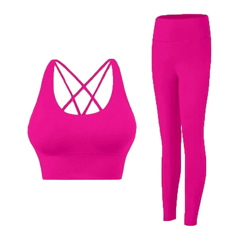 Ropa de Yoga de 2 piezas, chándal para mujer, ropa atlética, traje de Fitness para Pilates, entrenamiento de gimnasio, ropa de realce, Sujetador deportivo, traje de mallas