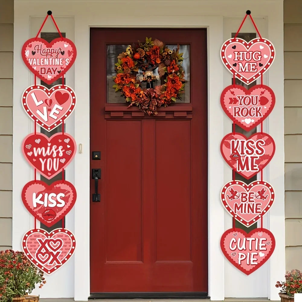 1 Pair Valentine's Day Heart Banner Decorations - DIY  Conversation Hearts Decorations  White And Red  Love Miss You Kiss Hug