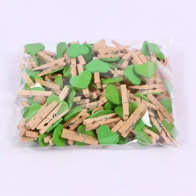 30x4mm 50pcs Wooden Colored Love Heart Photo Clip Memo Paper Peg Clothespin Stationery Valentine's Day Wedding Party Craft Decor