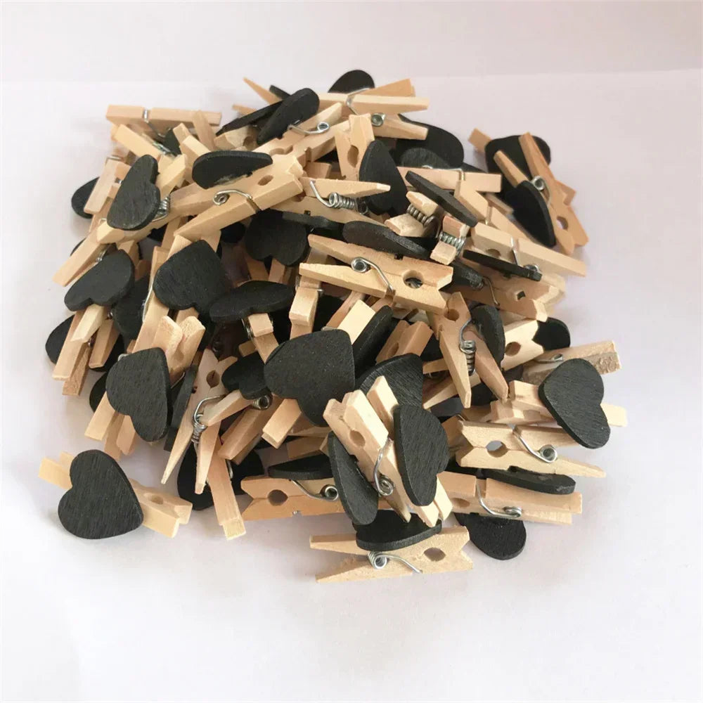 30x4mm 50pcs Wooden Colored Love Heart Photo Clip Memo Paper Peg Clothespin Stationery Valentine's Day Wedding Party Craft Decor