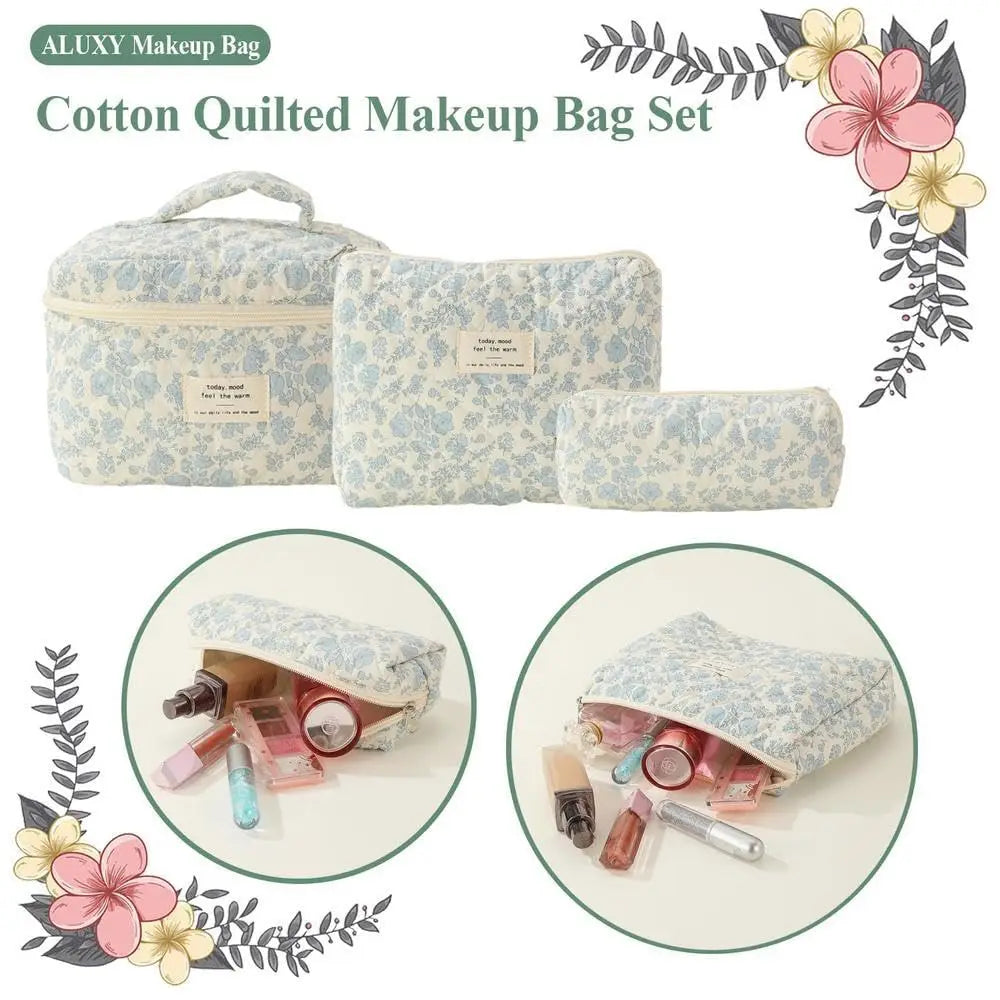 Bolsa de maquillaje de algodón acolchado para mujer, organizador de cosméticos con cremallera, bolso de tela con forma de caja, estuche de aseo portátil para niñas, 1 Uds.
