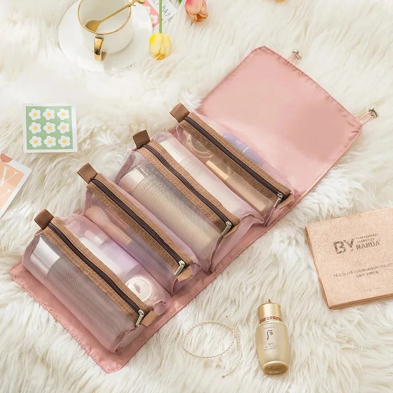 Bolsa de cosméticos desmontable, portátil, de gran capacidad, 4 en 1, bolsas de maquillaje, bolsa de aseo plegable portátil para almacenamiento de cosméticos de viaje