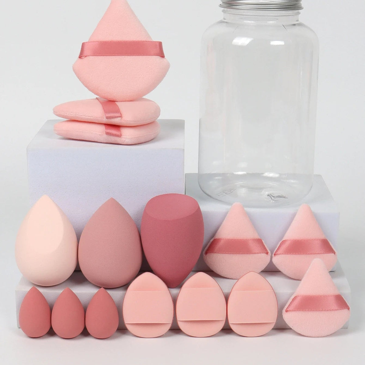 Primavera 15 latas, 3 esponjas para polvos sueltos y 3 mini esponjas para polvos sueltos y 3 mini huevos de maquillaje y 3 mini esponjas con cojín de aire, mezcla de bases