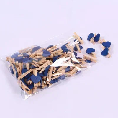 30x4mm 50pcs Wooden Colored Love Heart Photo Clip Memo Paper Peg Clothespin Stationery Valentine's Day Wedding Party Craft Decor