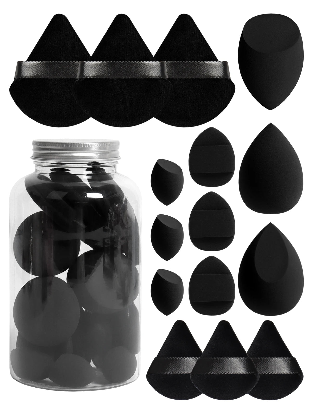 Primavera 15 latas, 3 esponjas para polvos sueltos y 3 mini esponjas para polvos sueltos y 3 mini huevos de maquillaje y 3 mini esponjas con cojín de aire, mezcla de bases