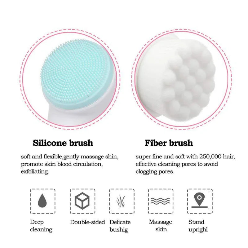 Cepillo de limpieza Facial de silicona doble 3D, cepillo Facial de masaje Manual, exfoliante de cerdas suaves, cepillo de lavado de cara de doble cara