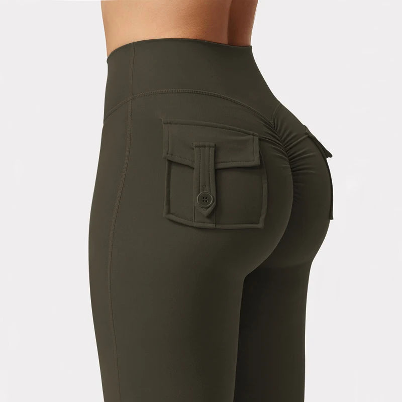 Las más nuevas mallas de Yoga de pierna ancha y alta elasticidad para mujer, sensación desnuda, ropa de trabajo de compresión para Fitness con bolsillos, pantalones de Yoga ﻿