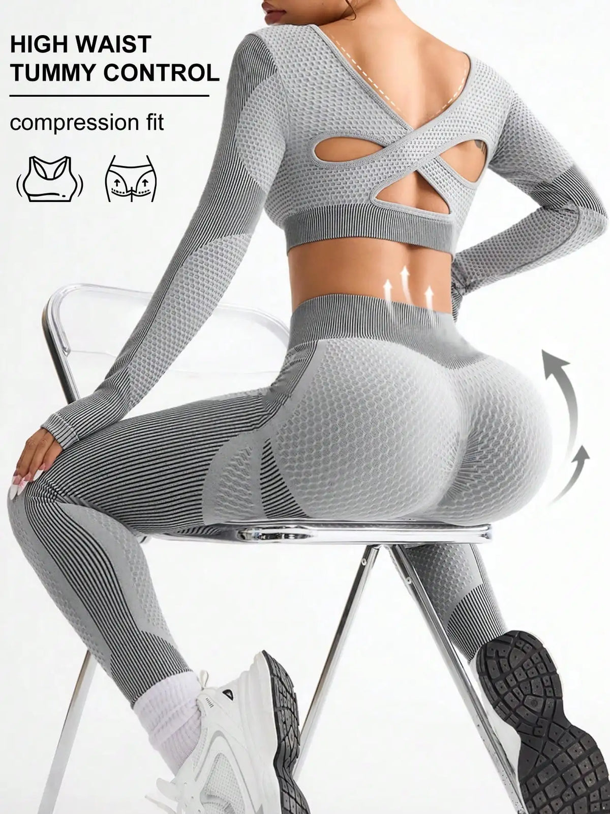 Traje de Yoga sin costuras para mujer, traje deportivo ajustado para correr, transpirable, para Fitness al aire libre, 2 uds.