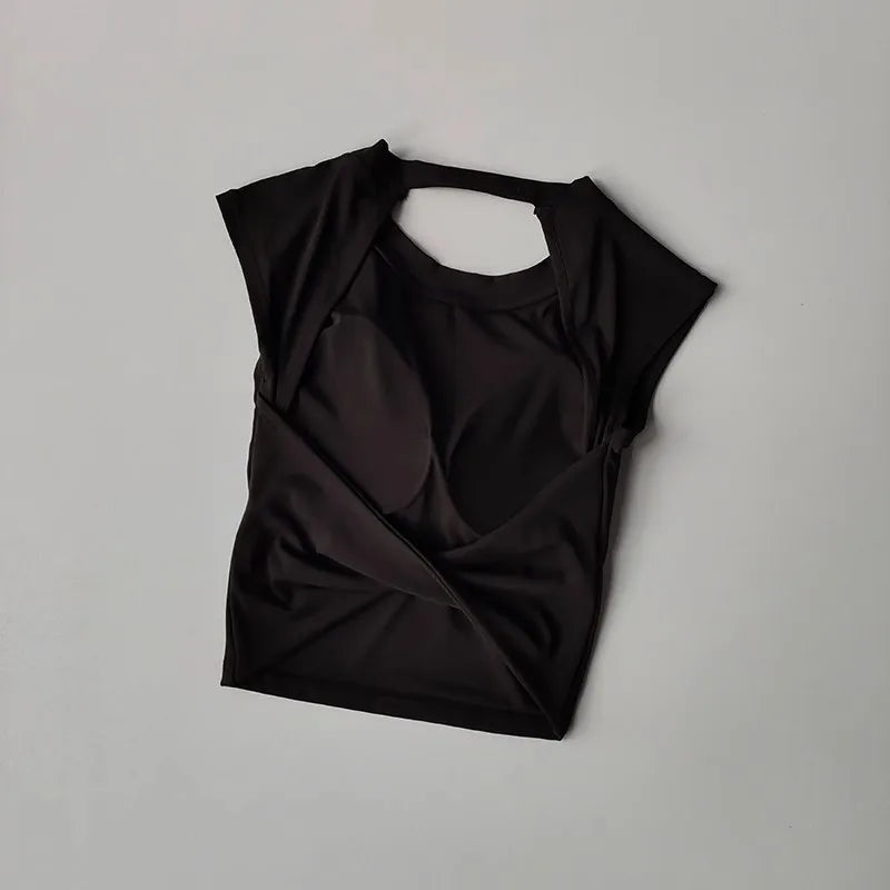 Camiseta deportiva con almohadilla  espalda descubierta, traje de Yoga adelgazante de secado rápido, ropa superior
