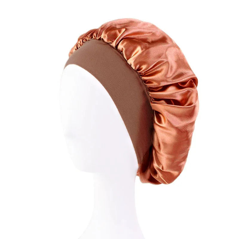 Nuevo gorro de dormir de ala ancha de satén, gorro sedoso para dormir, gorro para dormir con banda suave elástica, gorro de estilismo, herramienta para envolver el cabello
