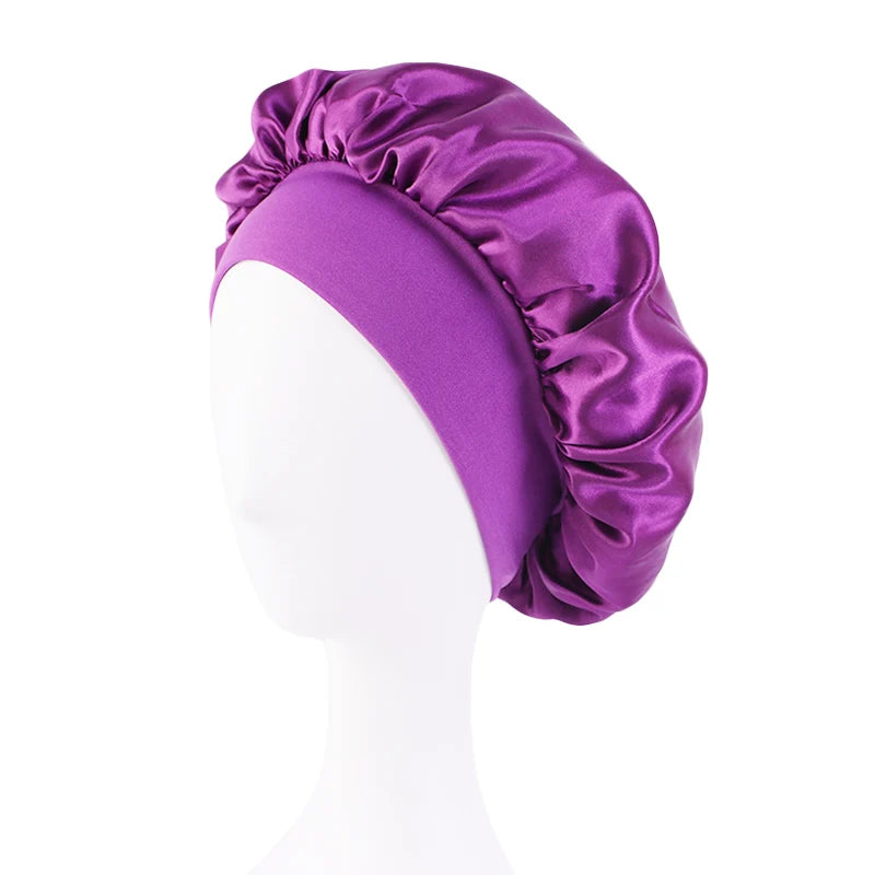 Nuevo gorro de dormir de ala ancha de satén, gorro sedoso para dormir, gorro para dormir con banda suave elástica, gorro de estilismo, herramienta para envolver el cabello