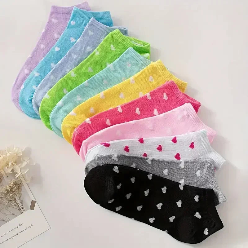 100/50Pairs Heart Print Socks Valentine's Day Candy Colored Ankle Socks Women's Stockings & Hosiery