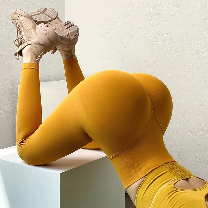 gym legging  alta para mujer, medias ajustadas sin costuras, mallas elásticas para Fitness y Yoga, pantalones de entrenamiento de gimnasio a la moda de punto con realce en el trasero