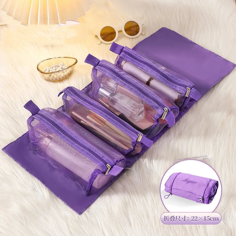 Bolsa de cosméticos desmontable, portátil, de gran capacidad, 4 en 1, bolsas de maquillaje, bolsa de aseo plegable portátil para almacenamiento de cosméticos de viaje