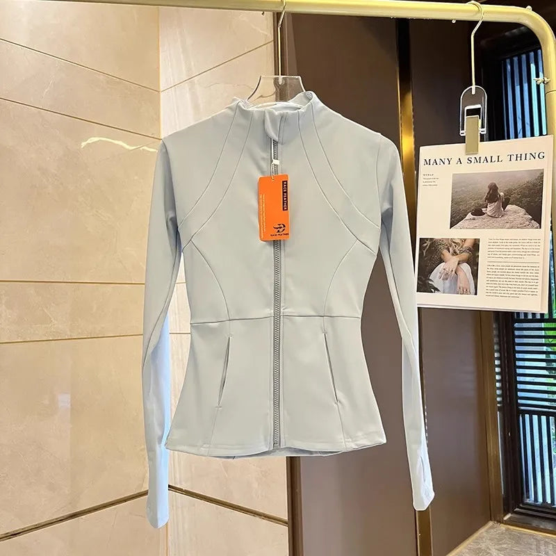 Chaqueta deportiva con cremallera para mujer, camisa de Yoga para Fitness, abrigos para entrenamiento y correr, cárdigan cálido de manga larga para gimnasio, chaqueta ajustada ajustada, ropa deportiva