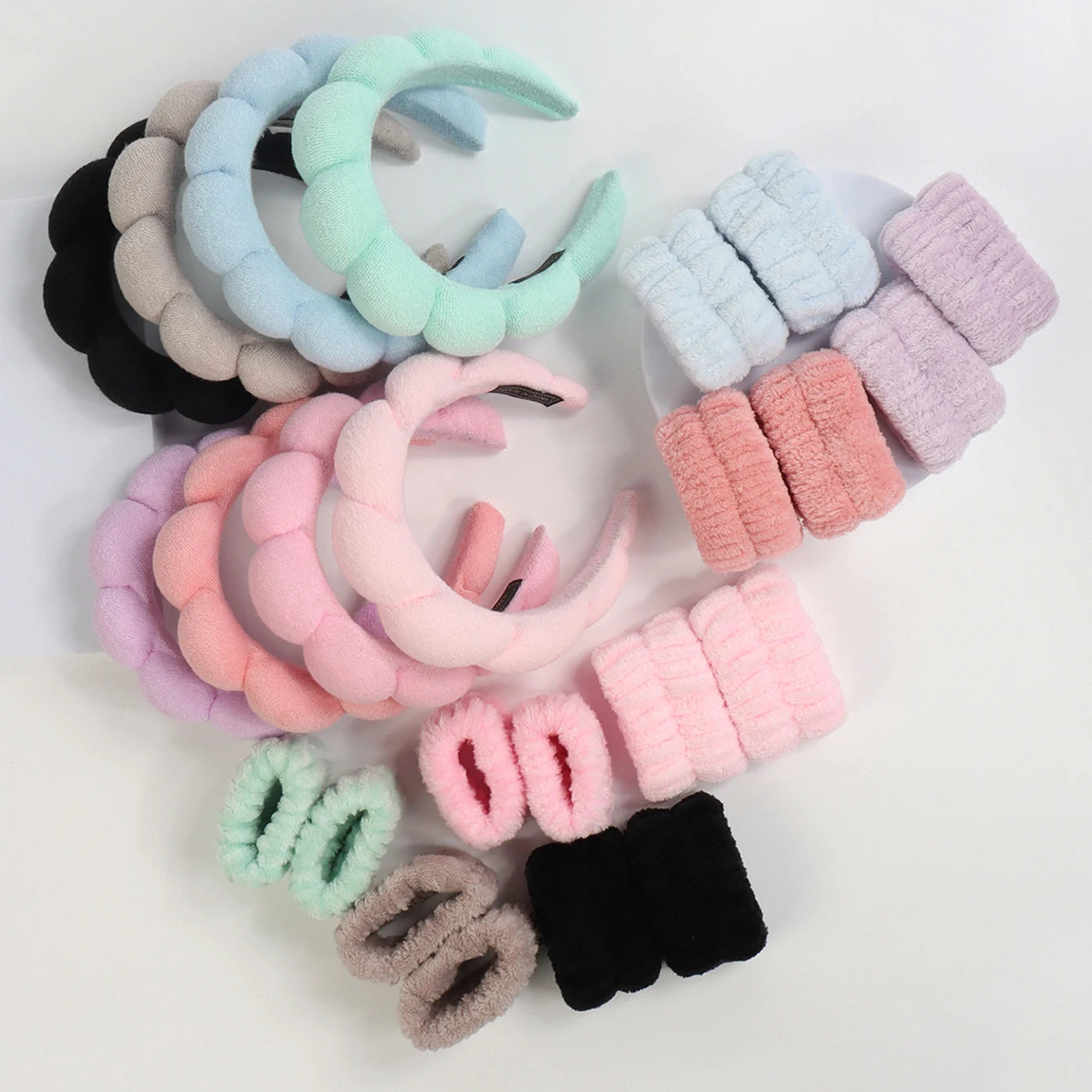 3 unit pulseras de lavado de microfibra de moda Scrunchies diadema hinchada Spa diadema de burbujas para lavar Maquillaje facial ducha cuidado de la piel